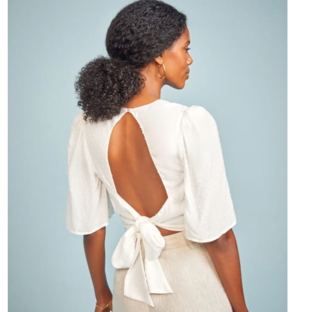 Reformation White Open-Back Tie Crop Top